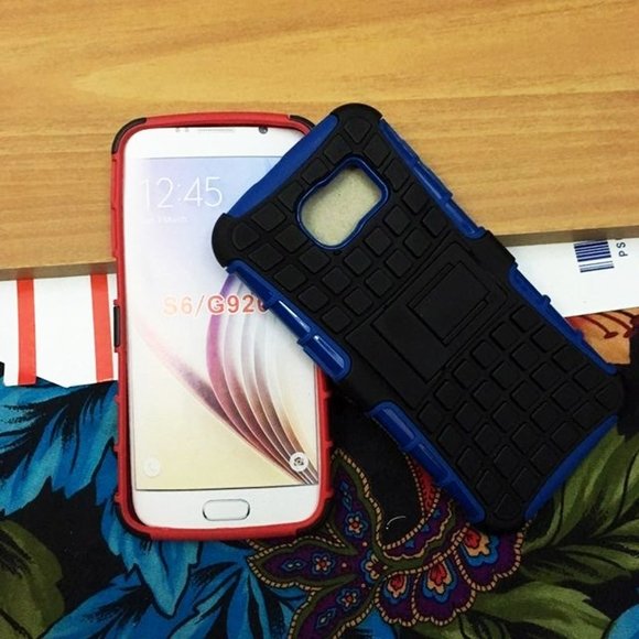 NEW 2-PACK GALAXY S6 PHONE CASES GRIP TIRE HYBRID DUAL CASING - Picture 2 of 2